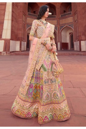 Silk bridal lehenga choli in Peach colour 1014