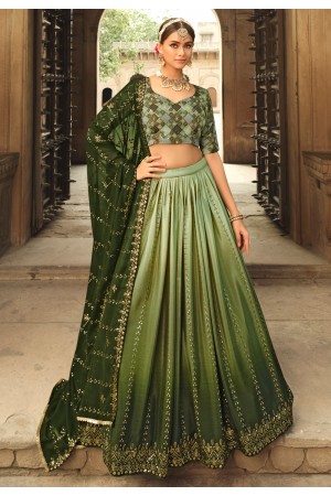 Silk circular lehenga choli in Mehndi colour 2162