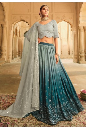 Silk circular lehenga choli in Teal colour 2168