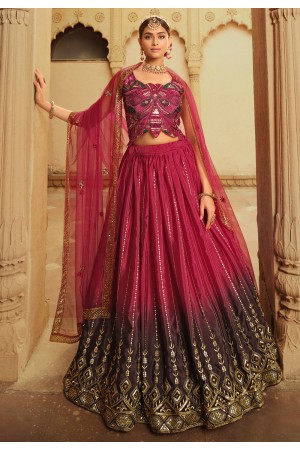 Silk circular lehenga choli in Wine colour 2164