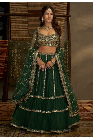 Soft net a line lehenga choli in Green colour 32006