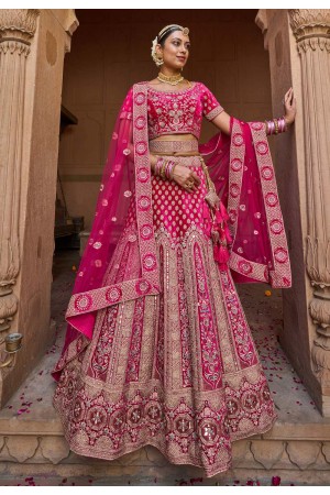 Velvet embroidered bridal lehenga choli in Magenta colour 1005