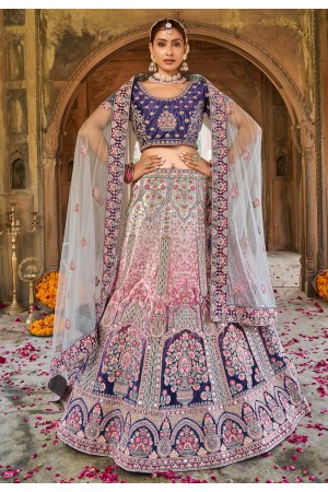 Velvet embroidered circular lehenga choli in Navy blue colour 1006