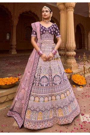 Velvet embroidered circular lehenga choli in Purple colour 1003