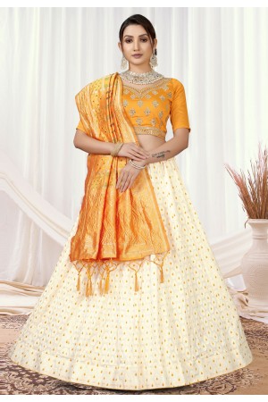 Viscose jacquard circular lehenga choli in Cream colour 11055