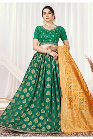 Viscose jacquard circular lehenga choli in Green colour 11047