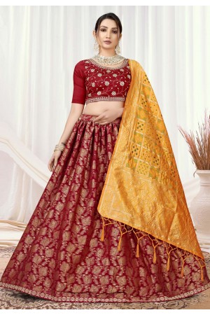 Viscose jacquard circular lehenga choli in Maroon colour 11046