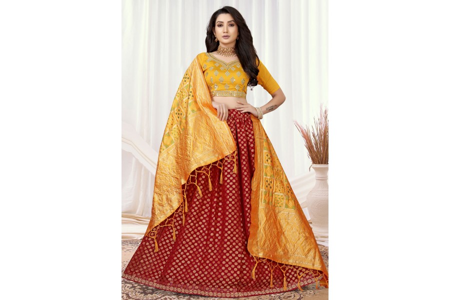 Maroon Jacquard Lehenga Choli main image 1