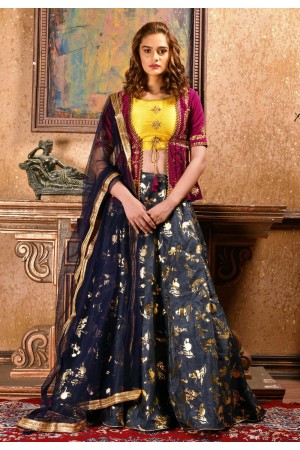 Navy blue Silk Indian wedding lehenga choli