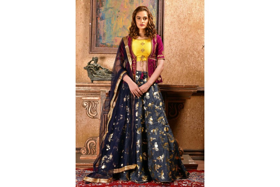 Engagement Wear Navy Blue Color Lehenga Choli