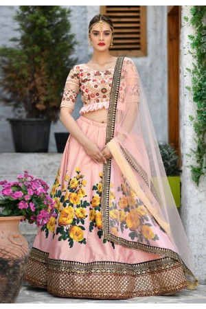 Peach color silk Indian wedding lehenga choli