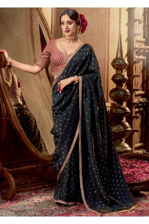 Black and red color Pure viscous crepe zari butta weaving wedding saree 6507