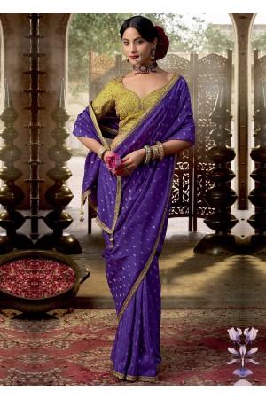 Purple and Lime color Pure viscous crepe zari butta weaving wedding saree 6504