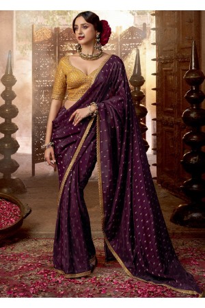 Wine color Pure viscous crepe zari butta weaving wedding saree 6501