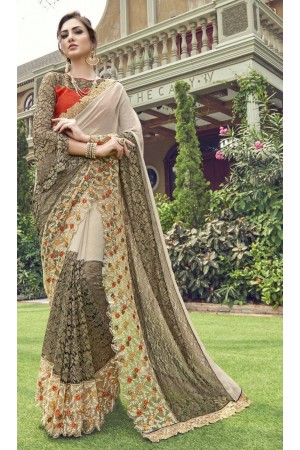 Party-wear-cream-color-Georgette-saree