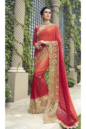 Party-wear-peach-color-Georgette-saree