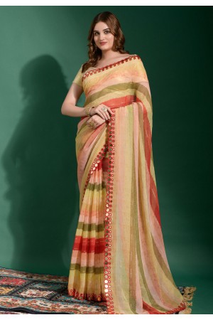 Chiffon Saree with blouse in Beige colour 2015