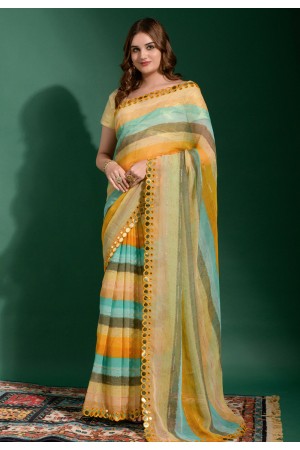 Chiffon Saree with blouse in Orange colour 2012