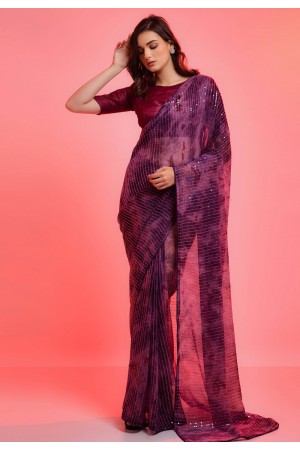 Chiffon Saree with blouse in Purple colour 6017