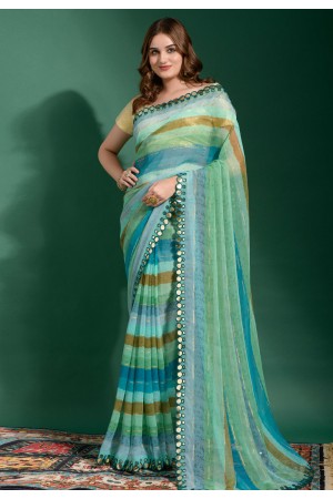 Chiffon Saree with blouse in Sky blue colour 2013