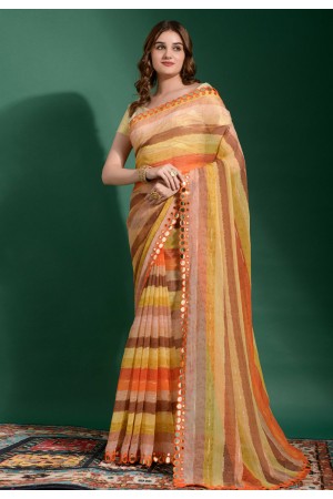 Chiffon Saree with blouse in Yellow colour 2011