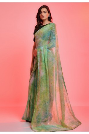 Chiffon light weight Saree in Light green colour 6018