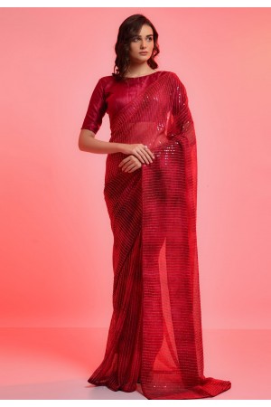 Chiffon light weight Saree in Maroon colour 6020