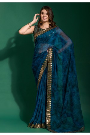 Chiffon light weight Saree in Navy blue colour 220