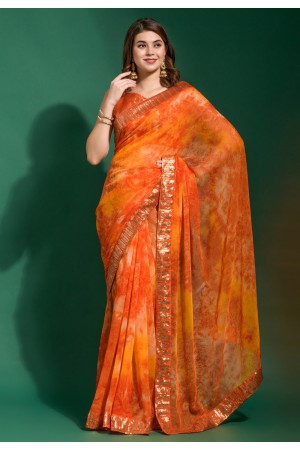 Chiffon light weight Saree in Orange colour 224