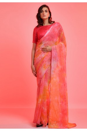 Chiffon light weight Saree in Pink colour 6016