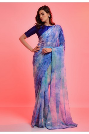 Chiffon light weight Saree in Sky blue colour 6014