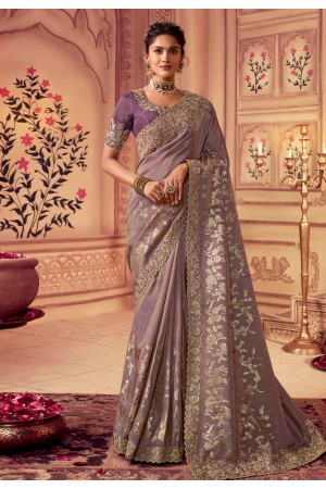 Chinon Saree with blouse in Light purple colour 8008