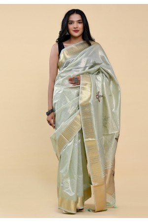 Cotton Saree with blouse in Pista green colour 506