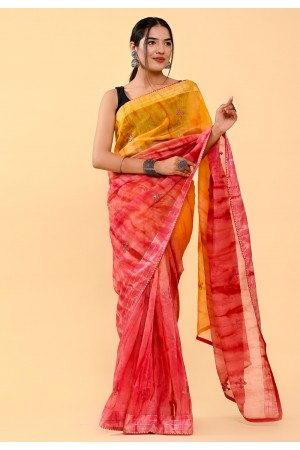 Cotton half n half Saree in Orange colour 401