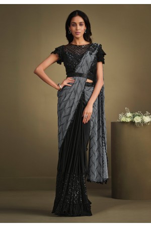 Crepe designer Saree in Black colour 23016