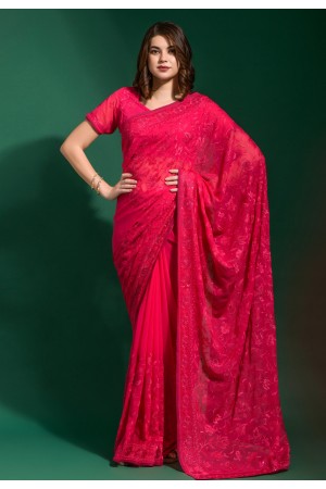 Georgette Saree with blouse in Pink colour 8026