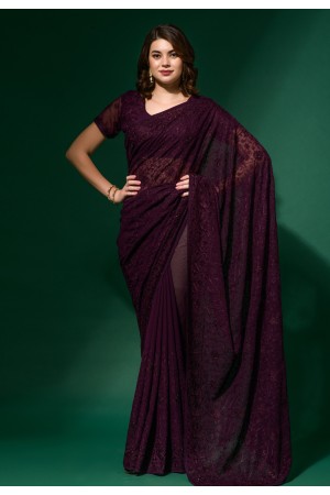 Georgette Saree with blouse in Purple colour 8023