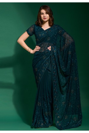 Georgette Saree with blouse in Teal colour 8027