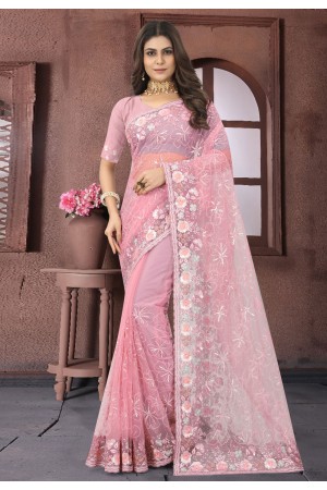 Net Saree with blouse in Pink colour 6892