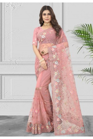 Net Saree with blouse in Pink colour 6897