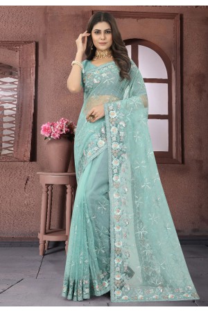 Net Saree with blouse in Sky blue colour 6893