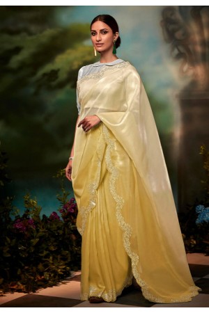 Organza Saree with blouse in Yellow colour 5245A