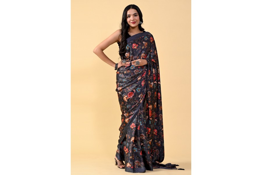 Women's Satin Silk Brown WovenDesign DesignerSaree With Blouse Piece