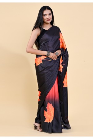 Satin silk Saree with blouse in Black colour 208