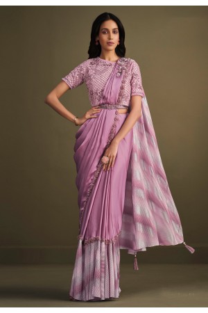 Satin silk Saree with blouse in Light purple colour 23011