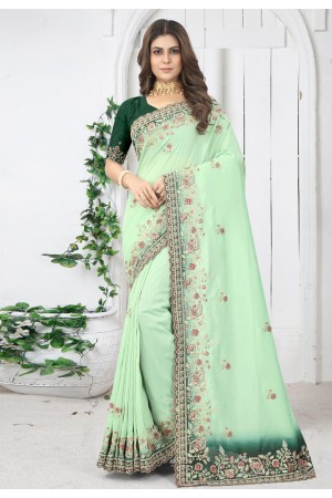 Silk Saree with blouse in Light green colour 6911