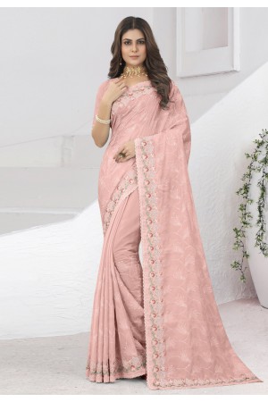 Silk Saree with blouse in Peach colour 6903