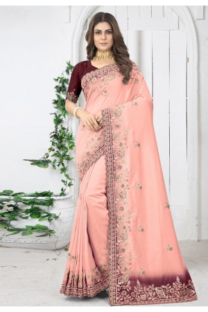 Silk Saree with blouse in Peach colour 6913