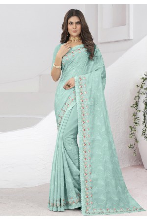Silk Saree with blouse in Sky blue colour 6905