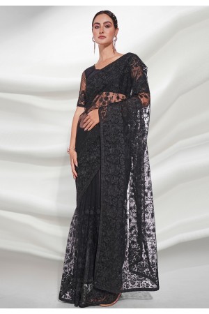 Soft net Saree with blouse in Black colour 5226